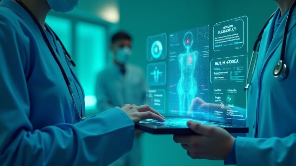 Healthcare professionals using digital technology for patient diagnostics